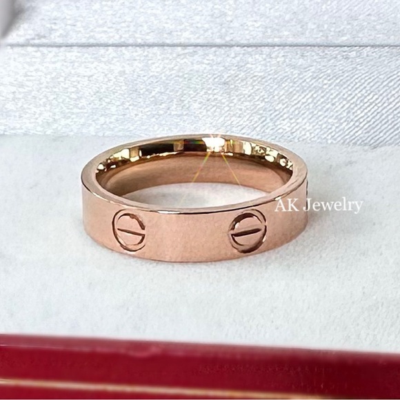 💎LUXURY 5mm PINK ROSE MEDIUM GOLD RING, Screw Design, GOLD Plated - Picture 3 of 6